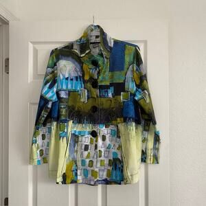 Simply Art by Dolcezza Button Up Jacket Colorful Abstract Artistic Boho Women XL